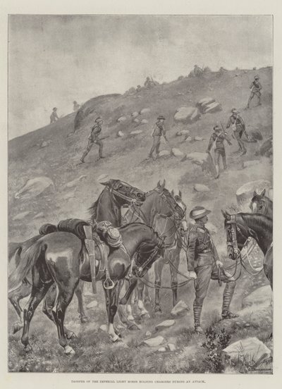 Trooper of the Imperial Light Horse håller laddare under en attack av George Derville Rowlandson