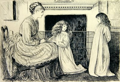 Barnillustration (svart bläck på papper) av George du Maurier