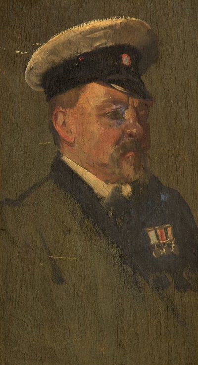 Porträtt av H. Long, R.N., ca. 1920 (olja på panel) av George Edmund Butler