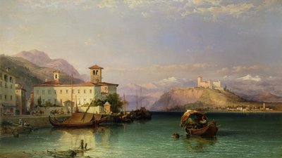 Arona och slottet i Angera, Lago Maggiore, 1856 av George Edwards Hering