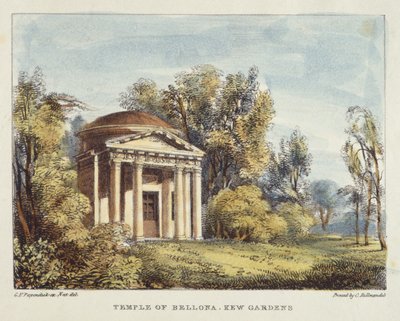 Temple of Bellona, Kew Gardens, plåt 24 från Kew Gardens: A Series of Twenty-Four Drawings on Stone, graverad av Charles Hullmandel (1789-1850) publicerad 1820 (handfärgad lito) av George Ernest after Papendiek