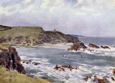 Bude, Incoming Tide (färg litho) av George Franck Nicholls