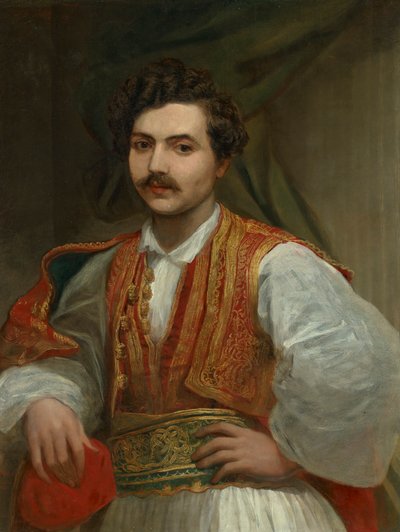 Porträtt av Nicolas Ionides (1815-1873), i halvfigur, i grekisk dräkt av George Frederic Watts