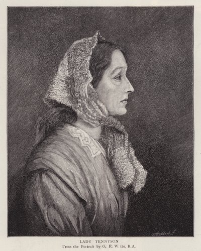 Porträtt av Emily Tennyson, Lady Tennyson, fru till den engelske poetpristagaren Alfred, Lord Tennyson (litho) av George Frederick (after) Watts