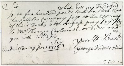 Brev skrivet av Handel, juni 1716 av George Frederick Handel