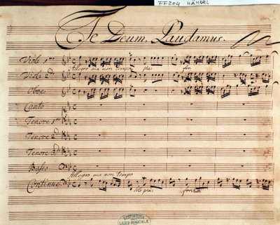 Titelsida för partitur av Te deum av GF Handel av George Frederick Handel