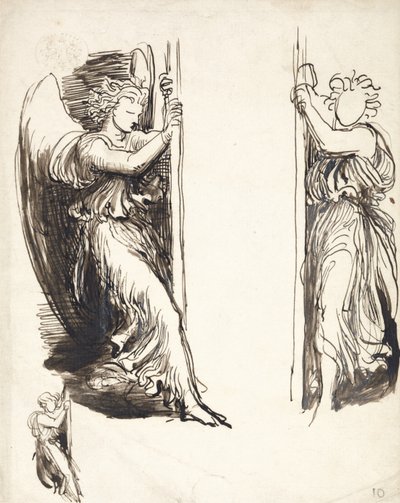 Studies for Angels in The Court of Death (penna & brunt bläck över grafit) av George Frederick Watts