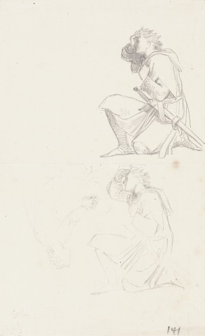 Studier av en knästående riddare (grafit) av George Frederick Watts