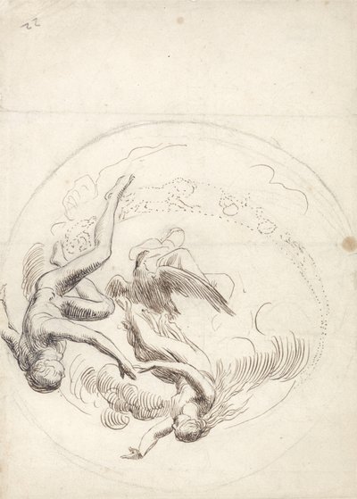 Studera för en cirkulär takdekoration (penna & brunt bläck och grafit) av George Frederick Watts