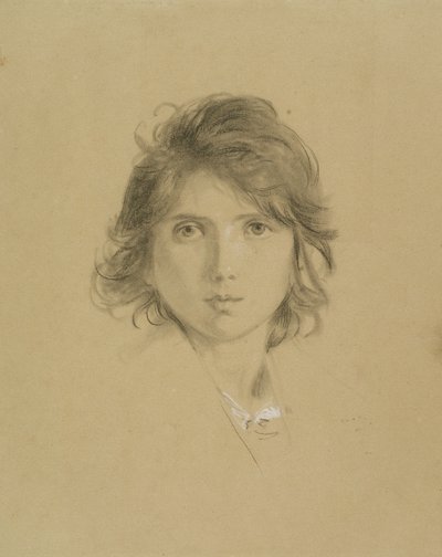 Studera för huvudet av en pojke i Peasants of the Campagne under Vintage, c.1860 (svart krita förhöjd med vit) av George Frederick Watts