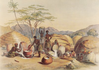 Zulukvinnor brygger "outchualla av George French Angas
