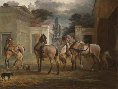 Fyra Roan Coach Horses with Two Grooms, 1792 av George Garrard