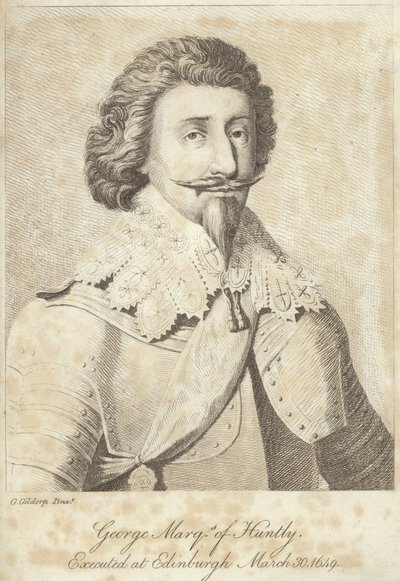 Porträtt av George Gordon, Marquess of Huntly gravyr av George Geldorp