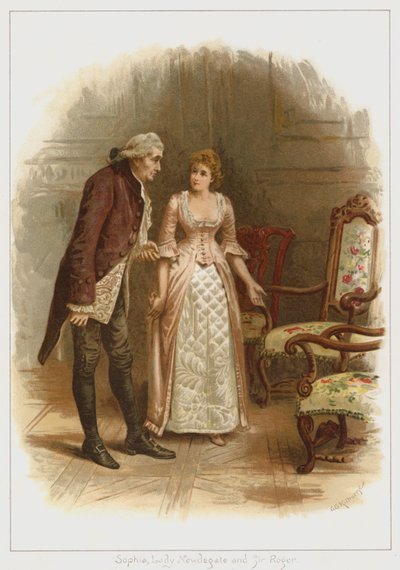 Sophia, Lady Newdegate och Sir Roger (färg litho) av George Goodwin Kilburne