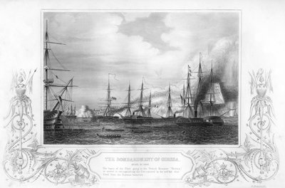 Bombardementet av Odessa, Ukraina, under Krimkriget, 1854-1857. av George Greatbatch