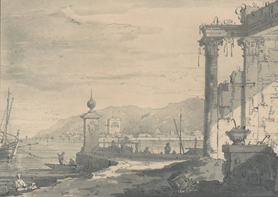 En kustscen med en klassisk ruin till höger, 1811. av George Hawkins