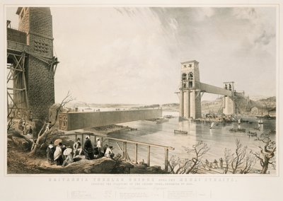 Britannia Tubular Bridge under konstruktion, 3 december 1849 av George Hawkins