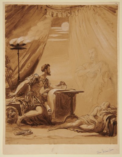 Scen ur Shakespeares "Julius Caesar": Caesars vålnad visar sig för Brutus av George Hayter