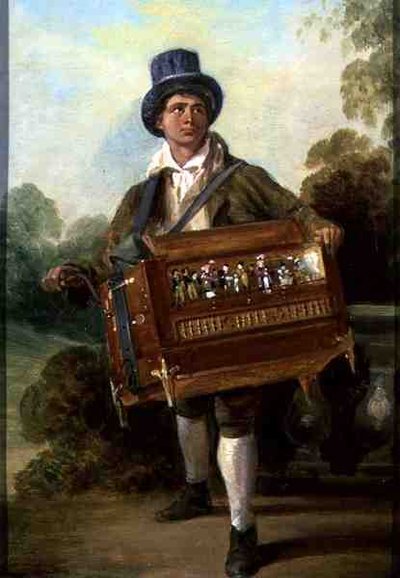 The Hurdy Gurdy Player (olja på panel) av George Hayter