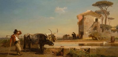 Boskap på en dricksplats i Campagna, Rom, 1854. av George Heming Mason