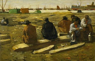 Lunch på byggplatsen på Van Diemenstraat i Amsterdam Middagspaus på byggplatsen på Van Diemenstraat, Amsterdam av George Hendrik Breitner