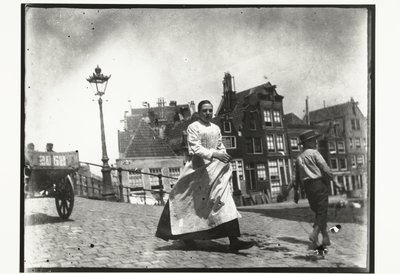 Gatuvy vid korsningen Lindengracht Lijnbaansgracht i Amsterdam av George Hendrik Breitner