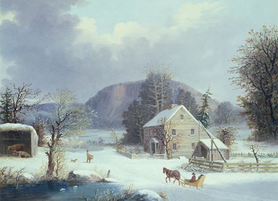 New England Farm vid en vinterväg, 1854 av George Henry Durrie