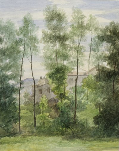 Landskap med byggnader (wc på papper) av George Henry Hall