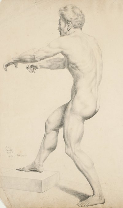 Untitled - Naken man kopierad från en litografi, 1842 (grafit på gulvävt papper) av George Henry Hall