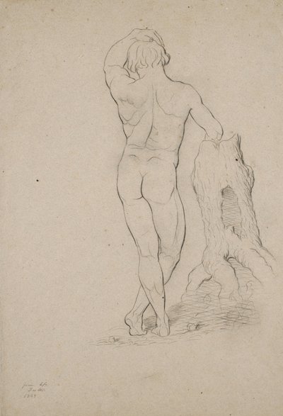 Untitled - Naken man, bakifrån, 1846 (kol på brunt vävt papper) av George Henry Hall