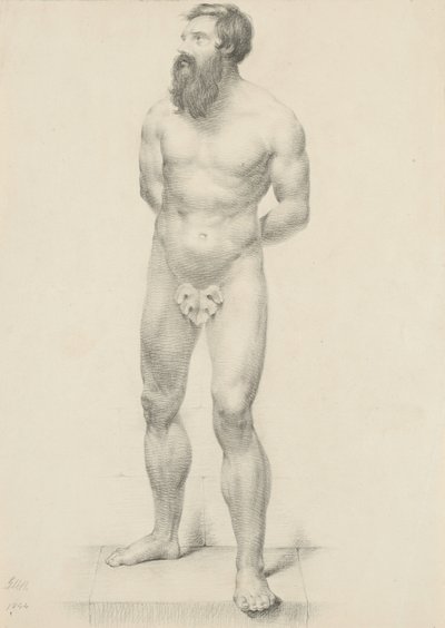Untitled - Stående manlig naken med fikonblad, 1844 (grafit på gulvävt papper) av George Henry Hall