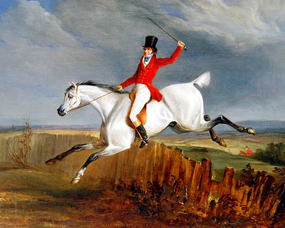 Gentleman på sin grå jägare (olja på panel) av George Henry Laporte