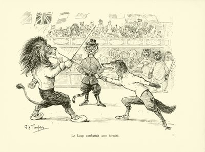 Le Loup combatait avec ferocite (litografi) av George Henry Thompson