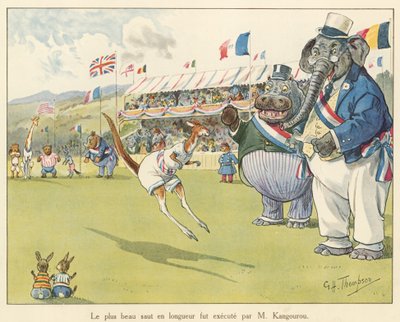 Det bästa längdhoppet utfördes av M Kangourou (färglitografi) av George Henry Thompson