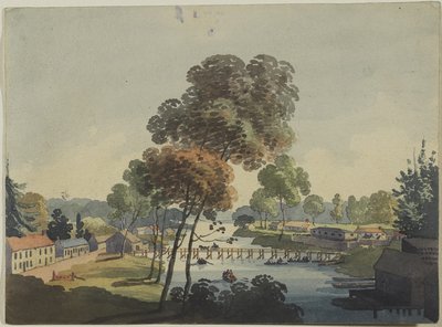 Kijiji cha Chippawa karibu na Maporomoko ya Niagara, c.1801 (wc kwenye karatasi ya kusuka)swed av George Heriot