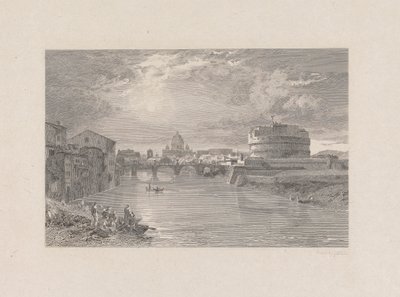 Rom; Bridge och Castle of St. Angelo on the Tyber av George Hollis