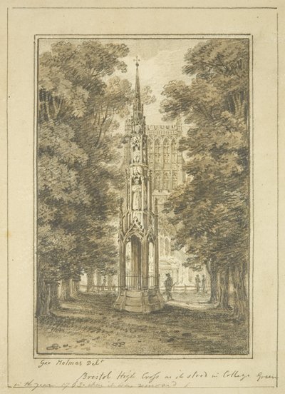 Bristol High Cross som det stod i College Green 1763 (penna och akvarell på papper) av George Holmes
