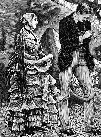 Illustration som visar en kvinna som vägrar ett frieri från en man av George Housman Thomas