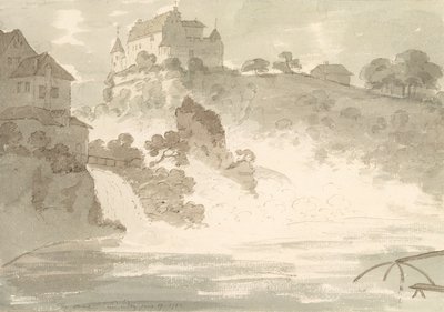 Falls at Schauffhausen, 1782 (wc över grafit med penna och bläck på papper) av George Howland Beaumont
