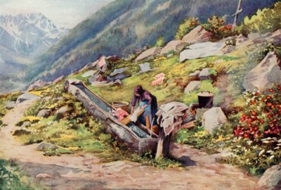 I Chamonixdalen (färg litho) av George Jackson Flemwell