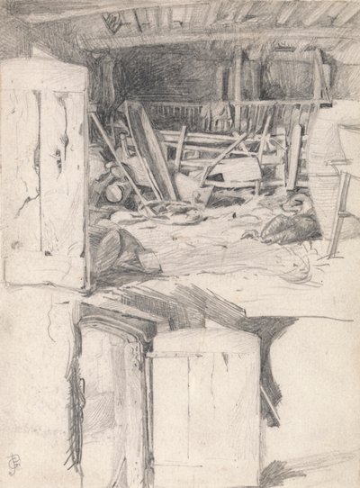 Studie för "The Goose", 1867: Interiör av en ladugård av George John Pinwell