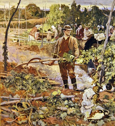 The Gleaners (blyerts och akvarell på papper) av George John Pinwell