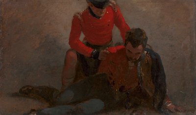 En 42:a Highlander som deltar i en general från de 7:e husarerna, möjligen Henry William Bayly, förste jarl av Uxbridge, senare först markis av Anglesey: en studie för "Slaget vid Waterloo" av George Jones