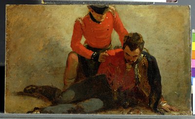 En Highlander, Black Watch som deltar i en general av husarer, möjligen Lord Uxbridge: en studie för 