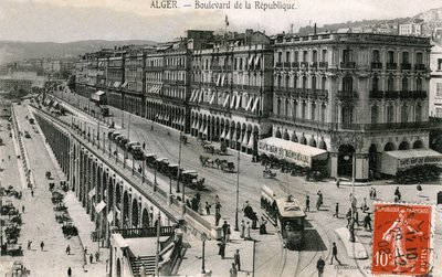 Vykort som visar Boulevard de la Republique, Alger, Algeriet av Bartolome Esteban and studio Murillo