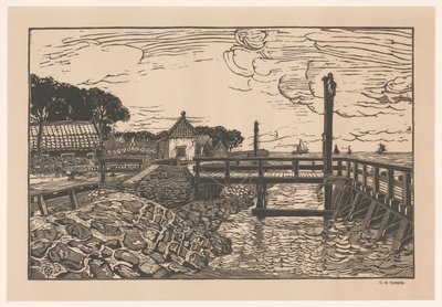 Utsikt över brygga och hus av George Marinus Tamson