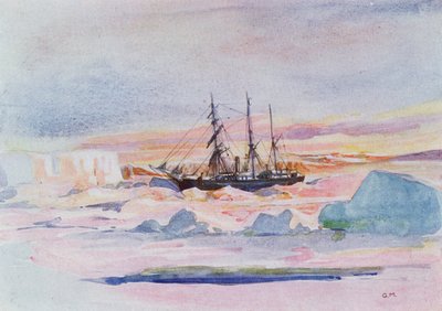 Aurora Australis, illustration från "The Heart of the Antarctic: The Nimrod Expedition to the South Pole" av Sir Ernest Shackleton (1874-1922) av George Marston