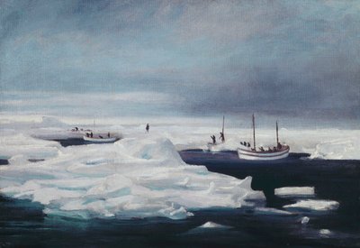 James Caird, Dudley Docker och Stancomb Wills förtöjda vid isflaket i Weddellhavet, april 1916 av George Marston