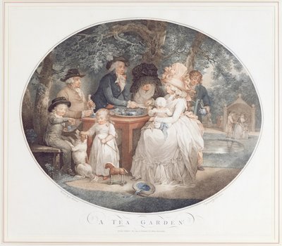 En teträdgård, gravyr i färg efter Morland av Francois David Saron (född 1764) av George Morland