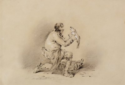 Fiskare som håller en fisk av George Morland